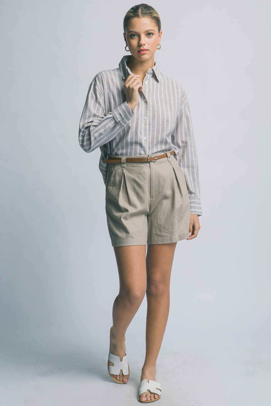 Camisa Oversized de Rayas Azules con Botones y Manga Larga para Mujer