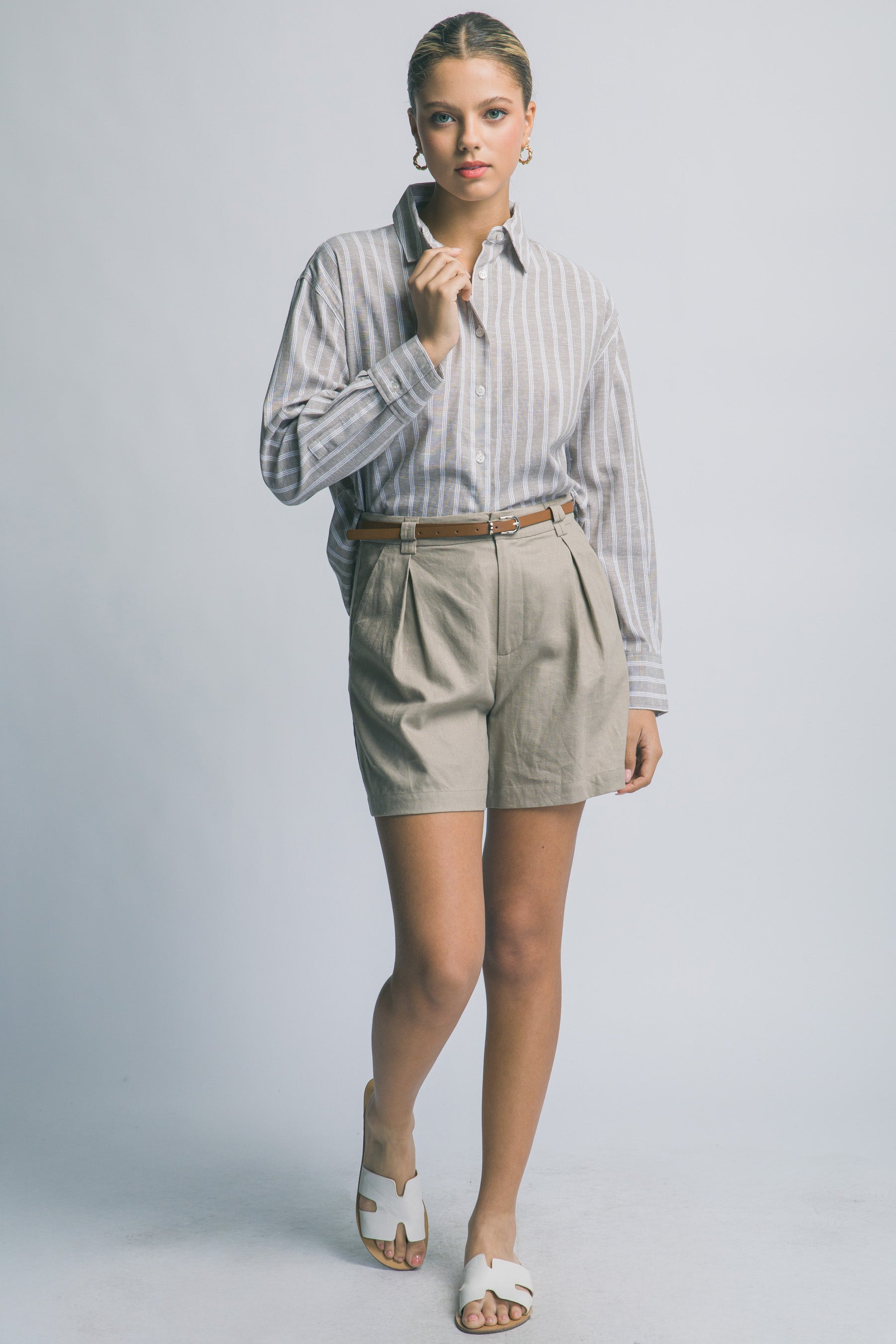 Camisa Oversized de Rayas Azules con Botones y Manga Larga para Mujer