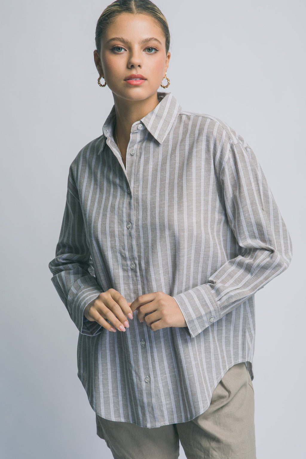 Camisa Oversized de Rayas Azules con Botones y Manga Larga para Mujer