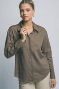 Camisa de Lino para Mujer, Manga Larga con Cuello y Botones