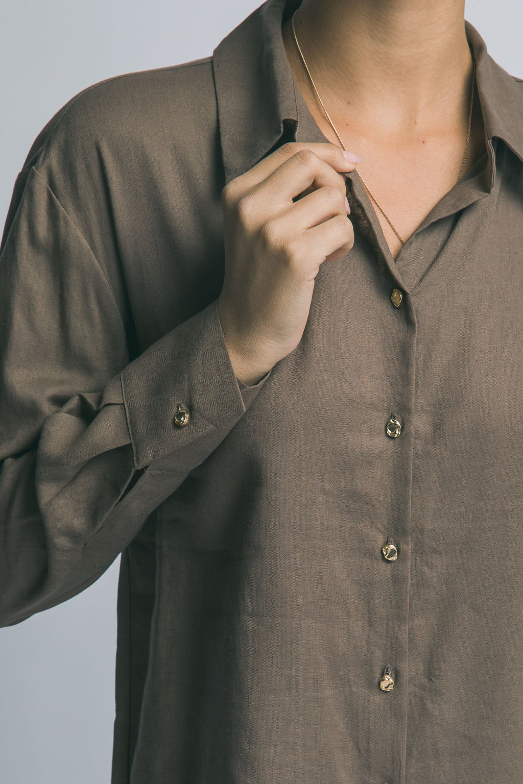 Camisa de Lino para Mujer, Manga Larga con Cuello y Botones