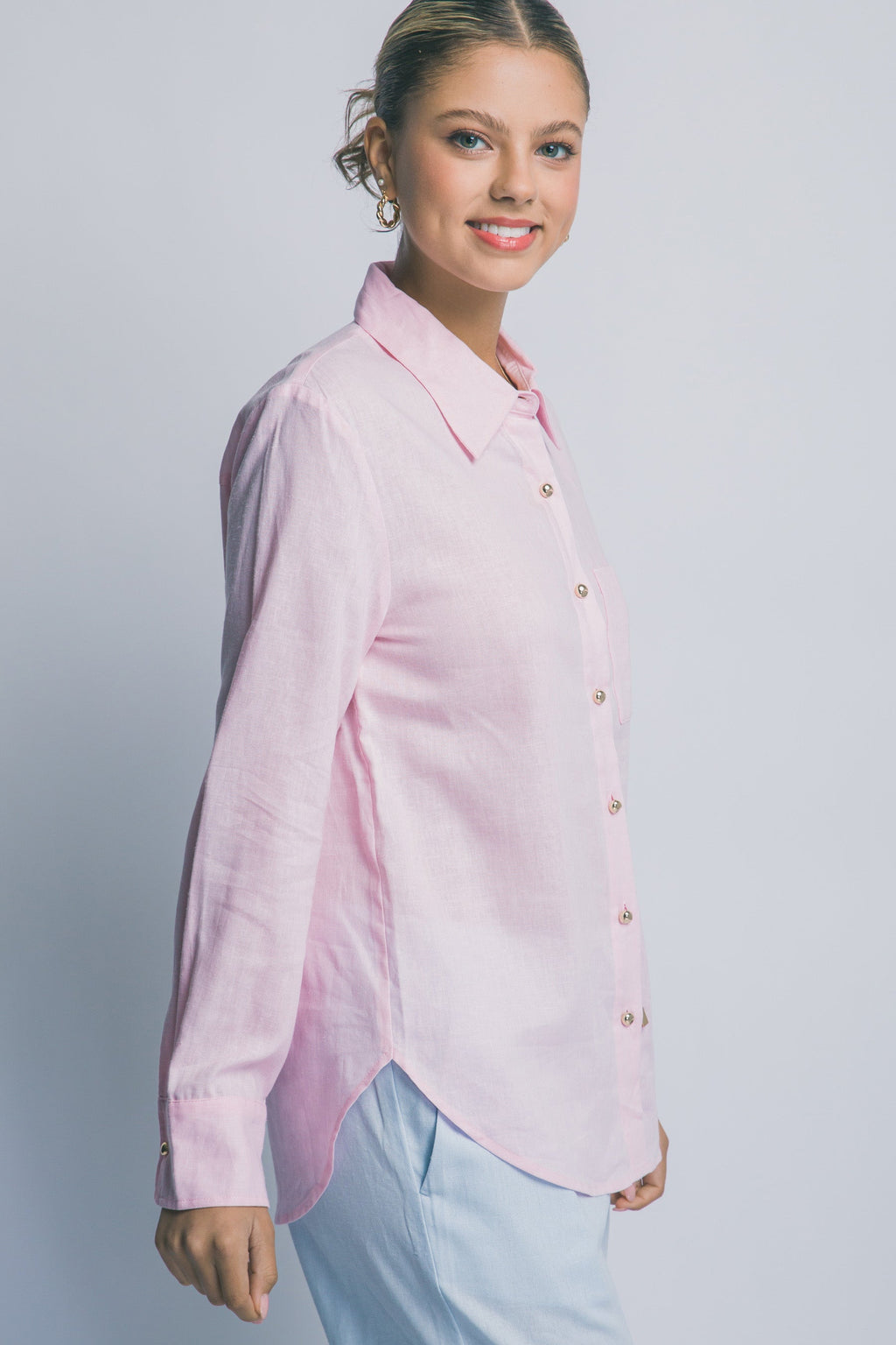 Blusa Camisa de Mujer con Manga Larga en Color Rosa