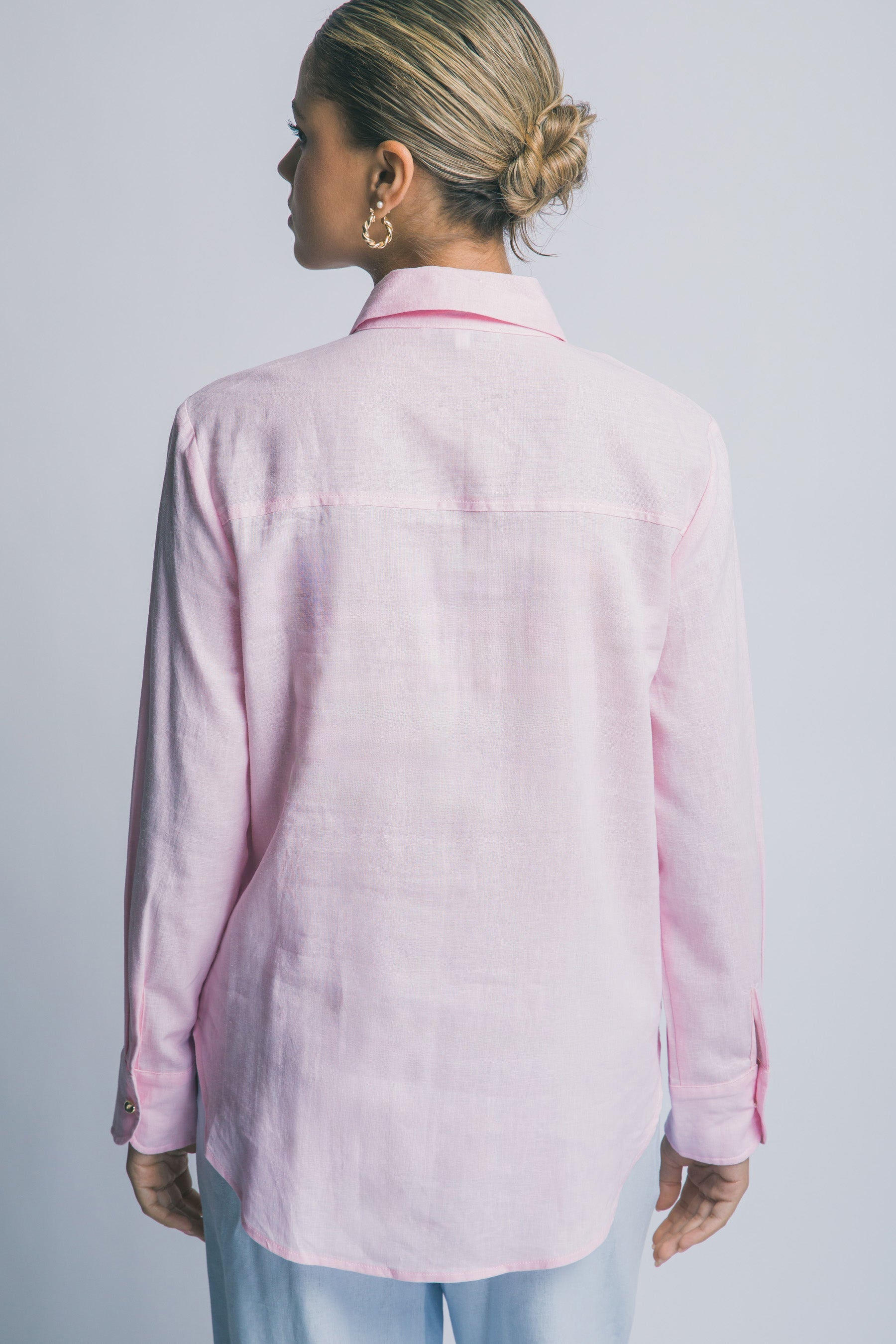 Blusa Camisa de Mujer con Manga Larga en Color Rosa