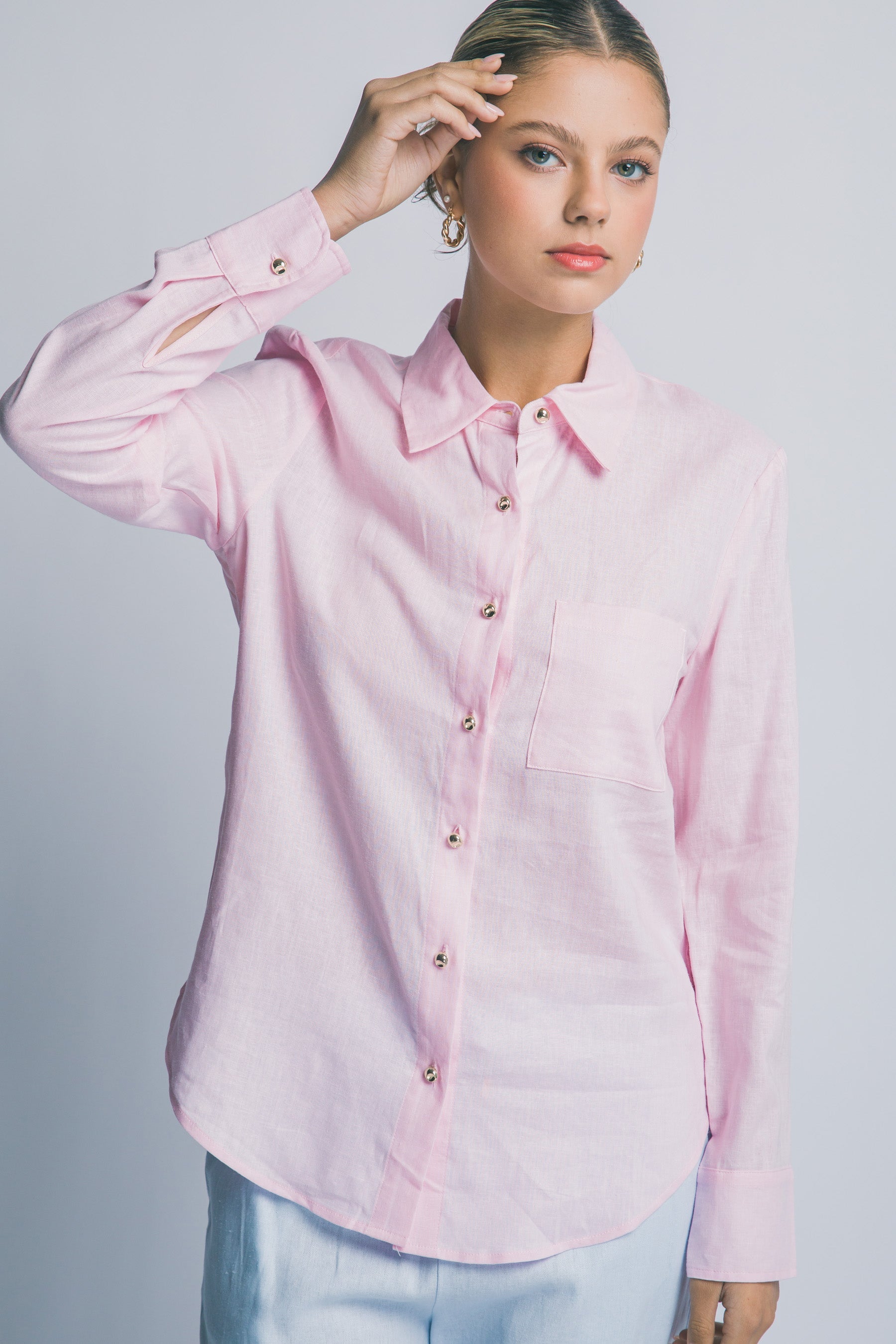 Blusa Camisa de Mujer con Manga Larga en Color Rosa