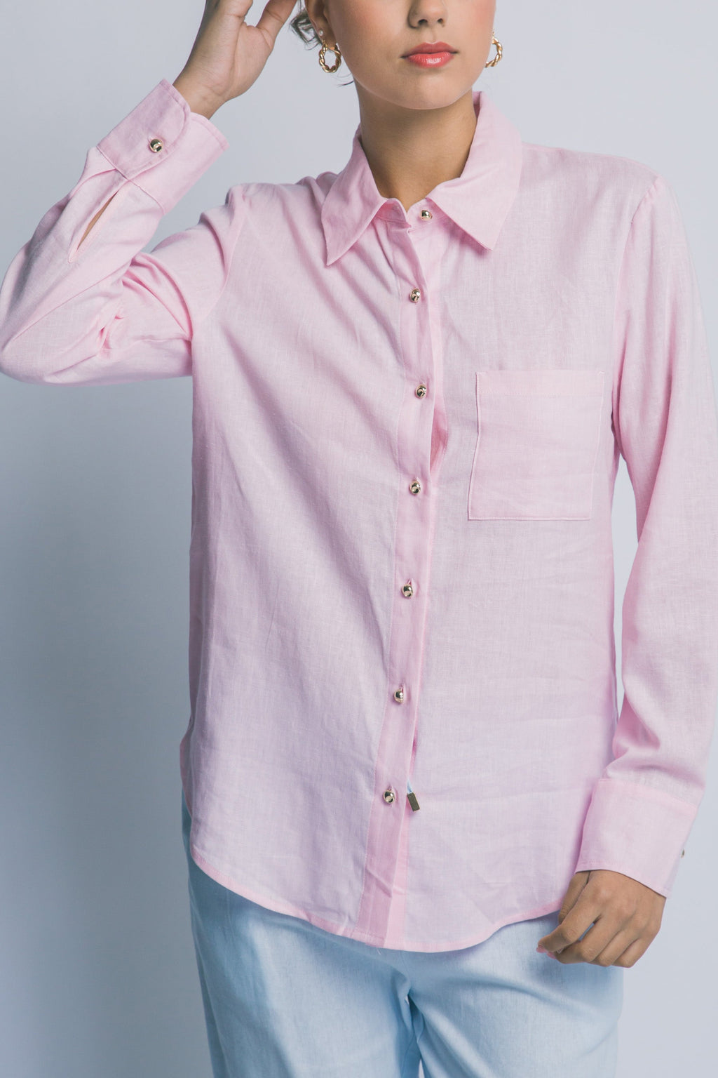 Blusa Camisa de Mujer con Manga Larga en Color Rosa