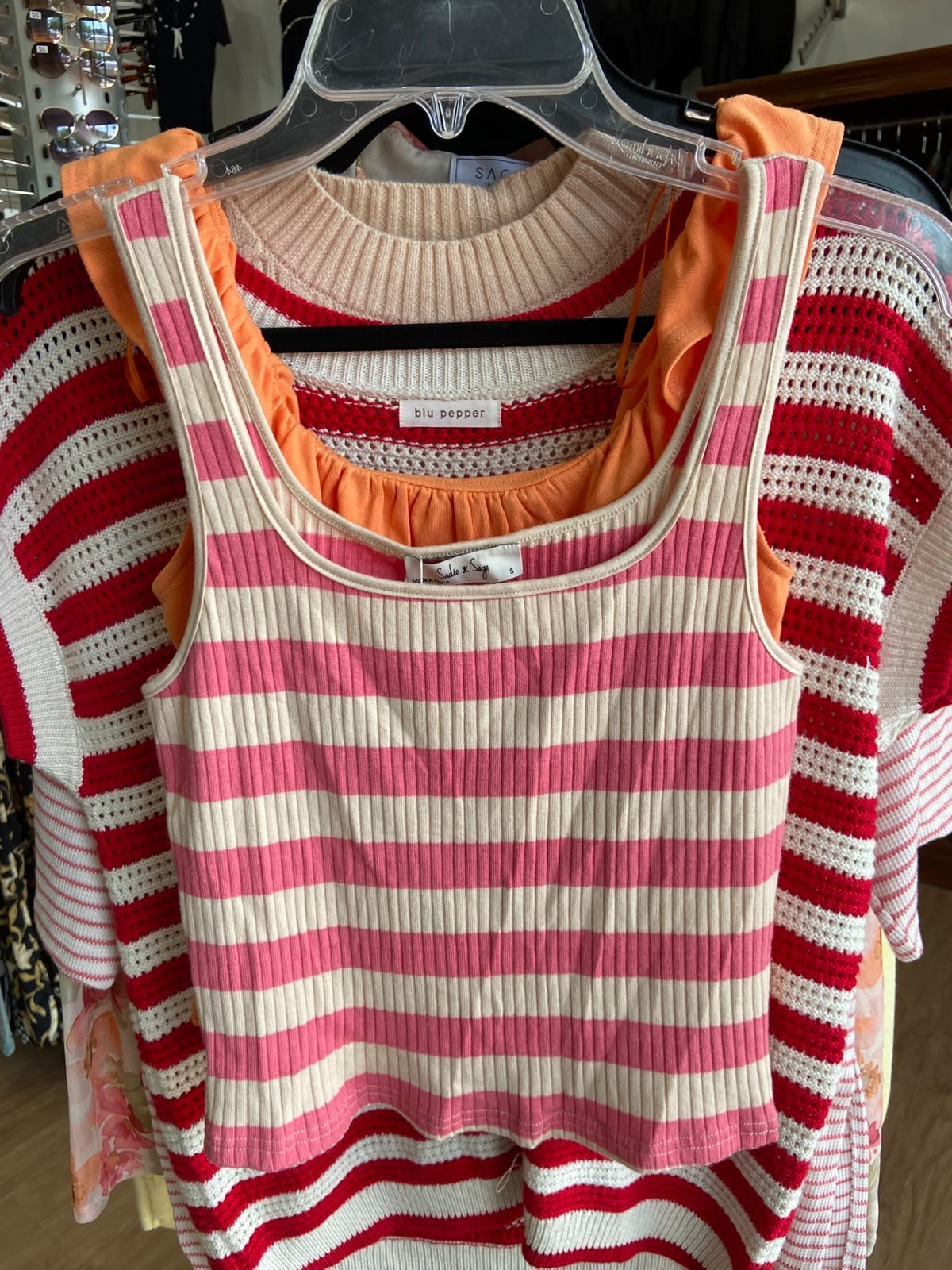 Pink Striped Sleeveless Crop Top with Ruffled Detail