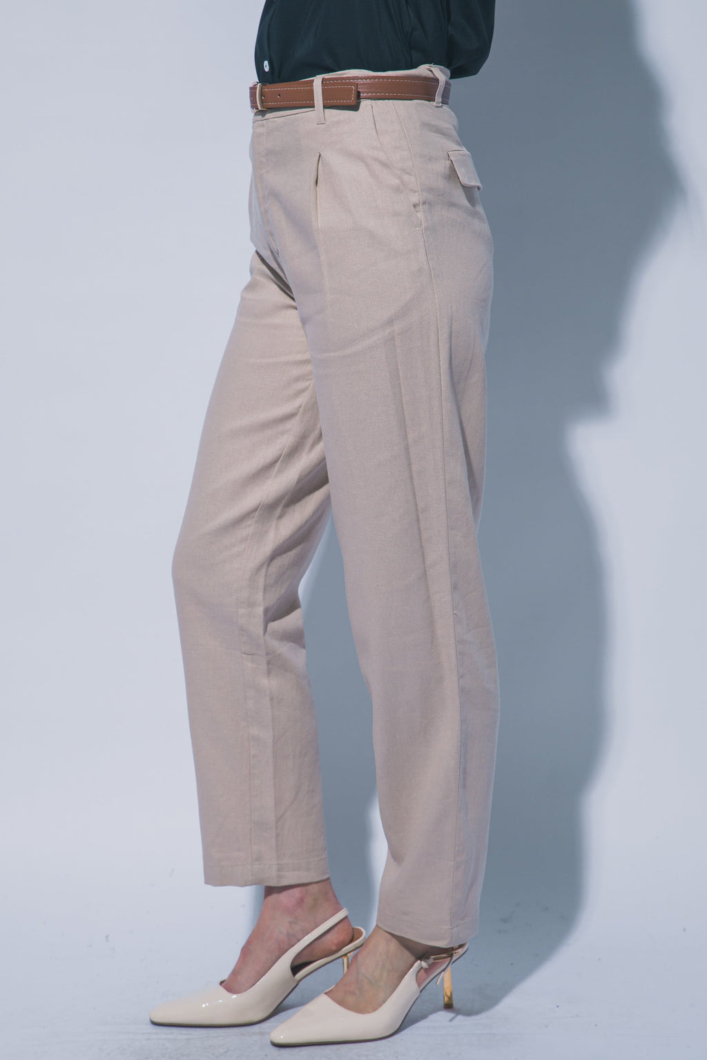 Pantalones de Lino para Mujer de Tiro Alto con Cinturón Ajustable