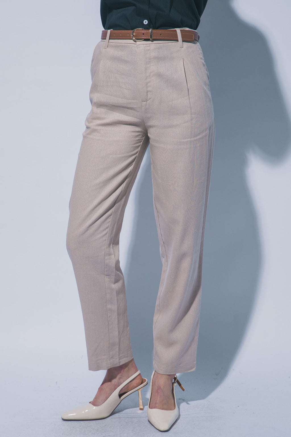 Pantalones de Lino para Mujer de Tiro Alto con Cinturón Ajustable