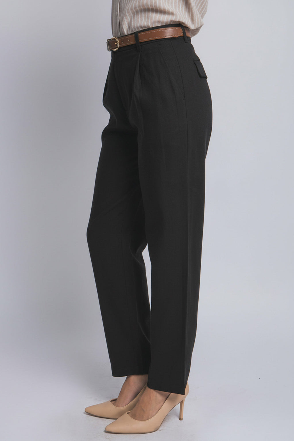 Pantalones de Lino para Mujer de Tiro Alto con Cinturón Ajustable