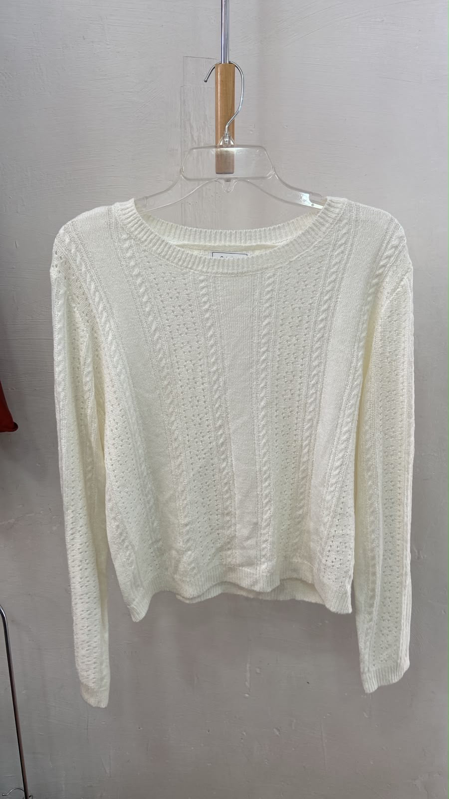 Cream Long Sleeve Cropped Sweater with Cable Knit Detail