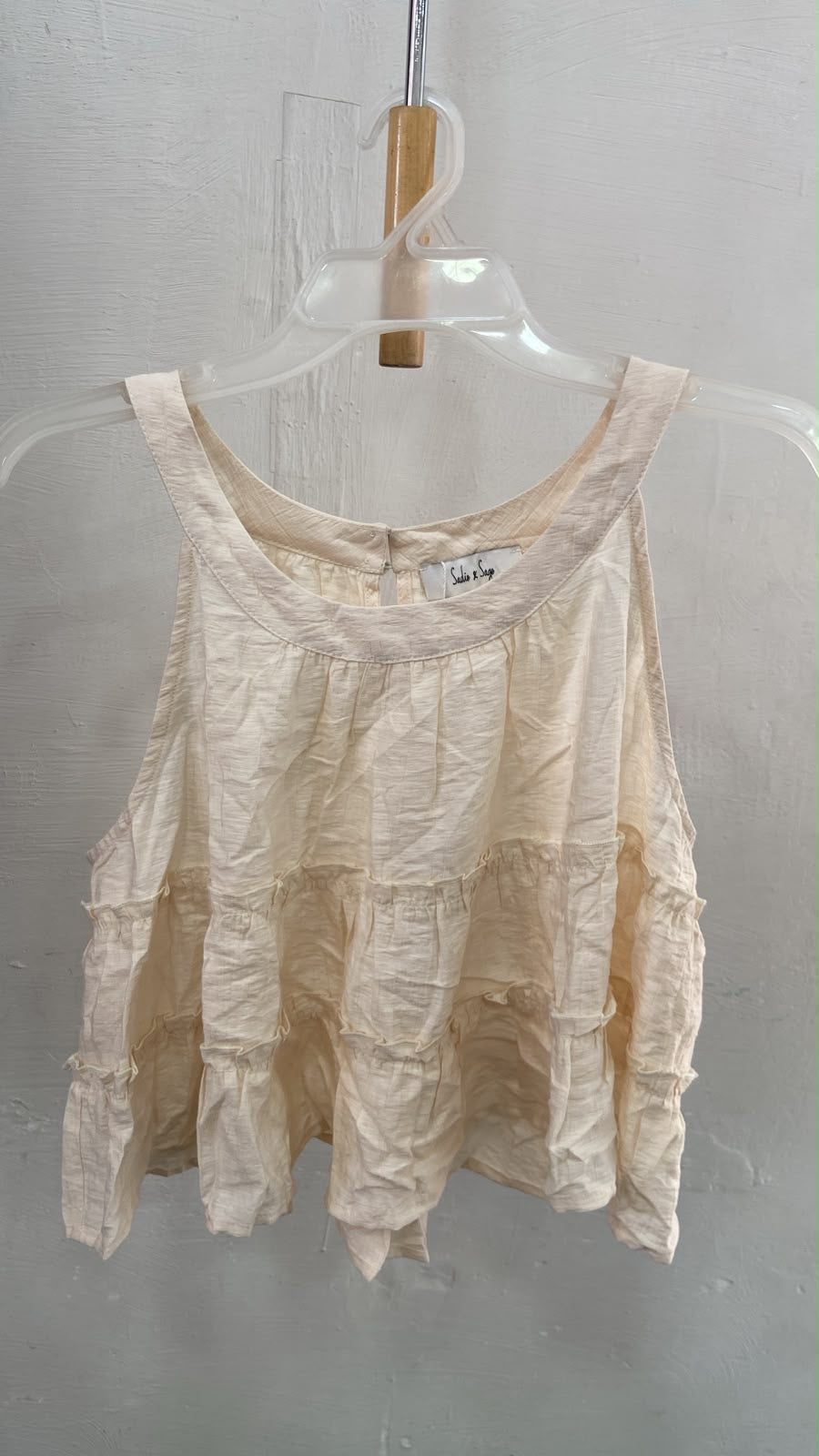 Cream Tiered Sleeveless Top with Ruffled Detail