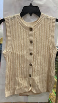 Cream Sleeveless Knit Vest with Button Detail