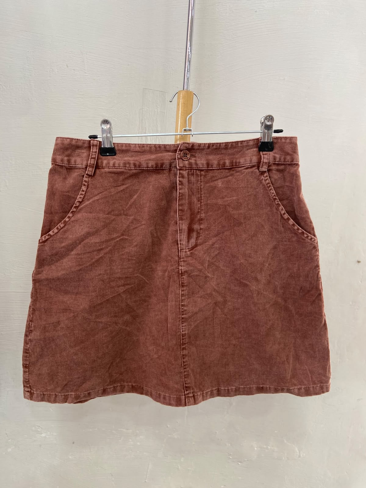 Brown Denim A-Line Mini Skirt with Button Detail