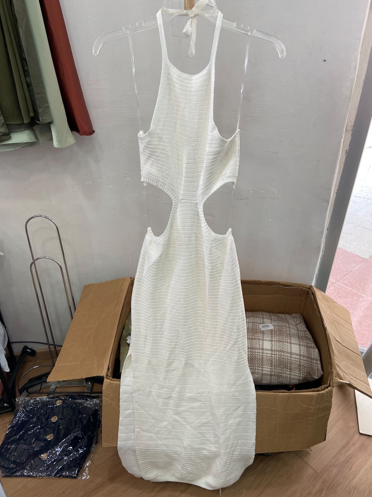 White Cut-Out Maxi Dress with Textured Fabric