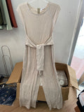 Beige Sleeveless Jumpsuit with Tie Detail