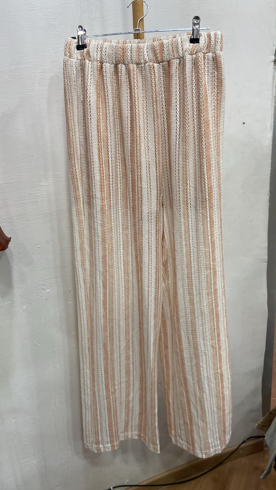 Peach Striped Wide-Leg Pants with Elastic Waistband