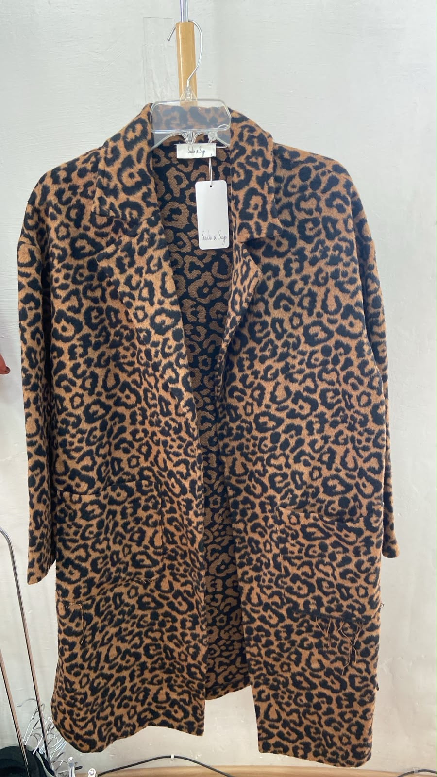 Brown Animal Print Long Sleeve Jacket with Pockets