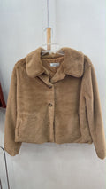Beige Faux Fur Button-Up Jacket with Collar