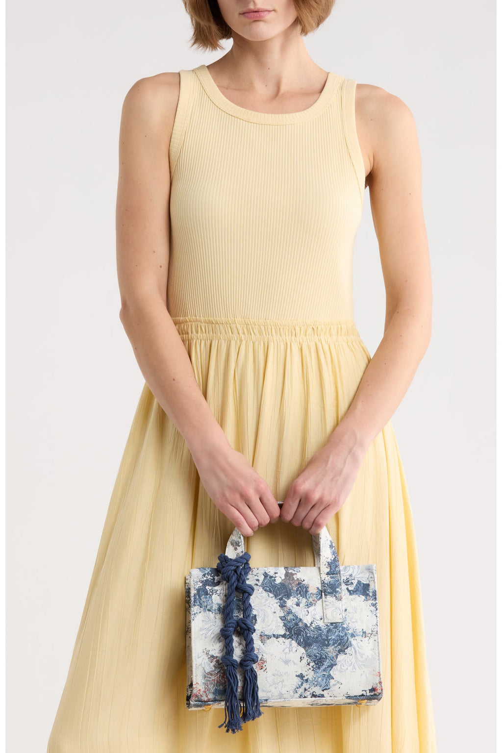 Light Yellow Ribbed Tank Dress with Flowy Skirt