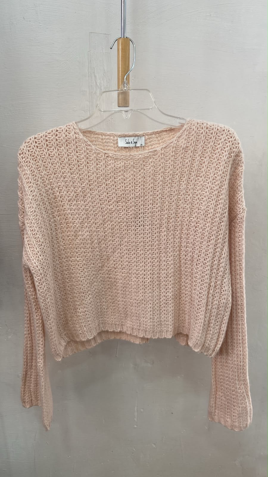 Peach Cropped Long Sleeve Knit Sweater