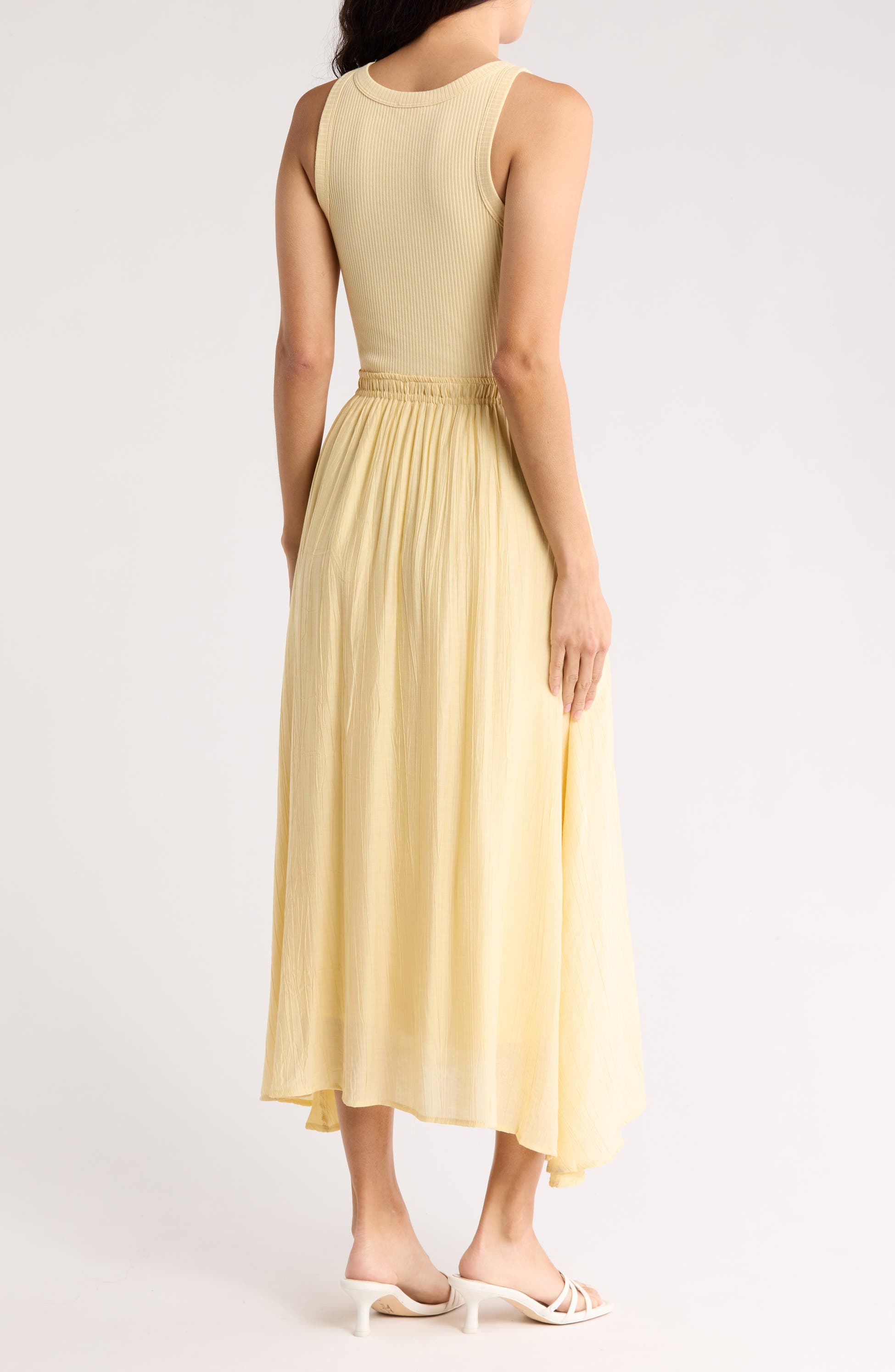 Light Yellow Ribbed Tank Dress with Flowy Skirt