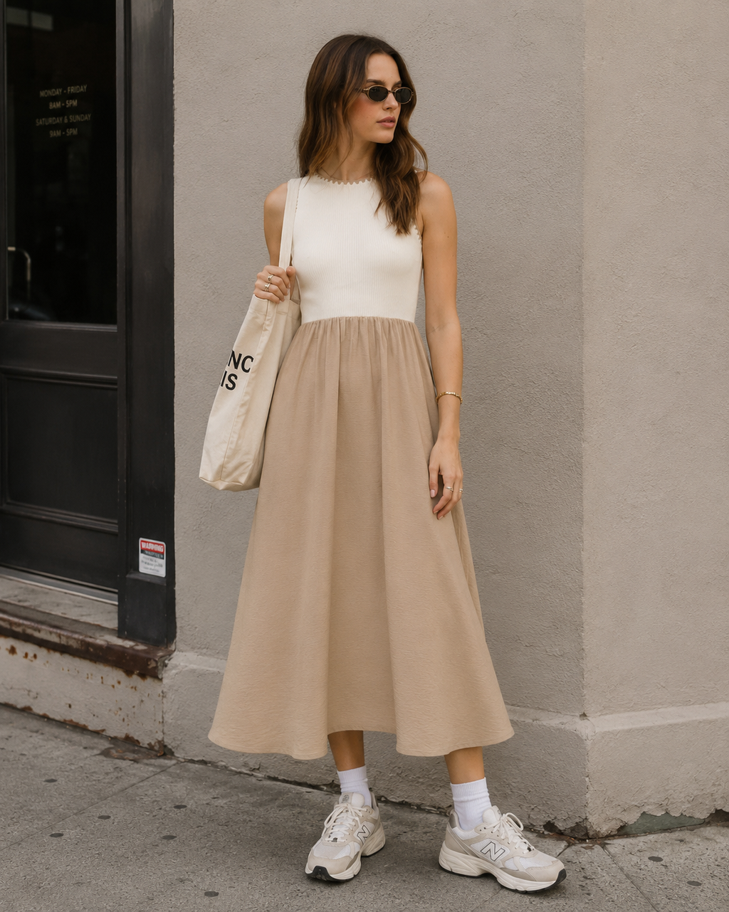 Cream Sleeveless Maxi Dress with Pleated Skirt