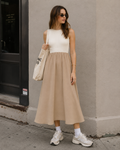 Cream Sleeveless Maxi Dress with Pleated Skirt