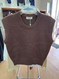 Brown Sleeveless Knit Sweater Vest with Ribbed Hem