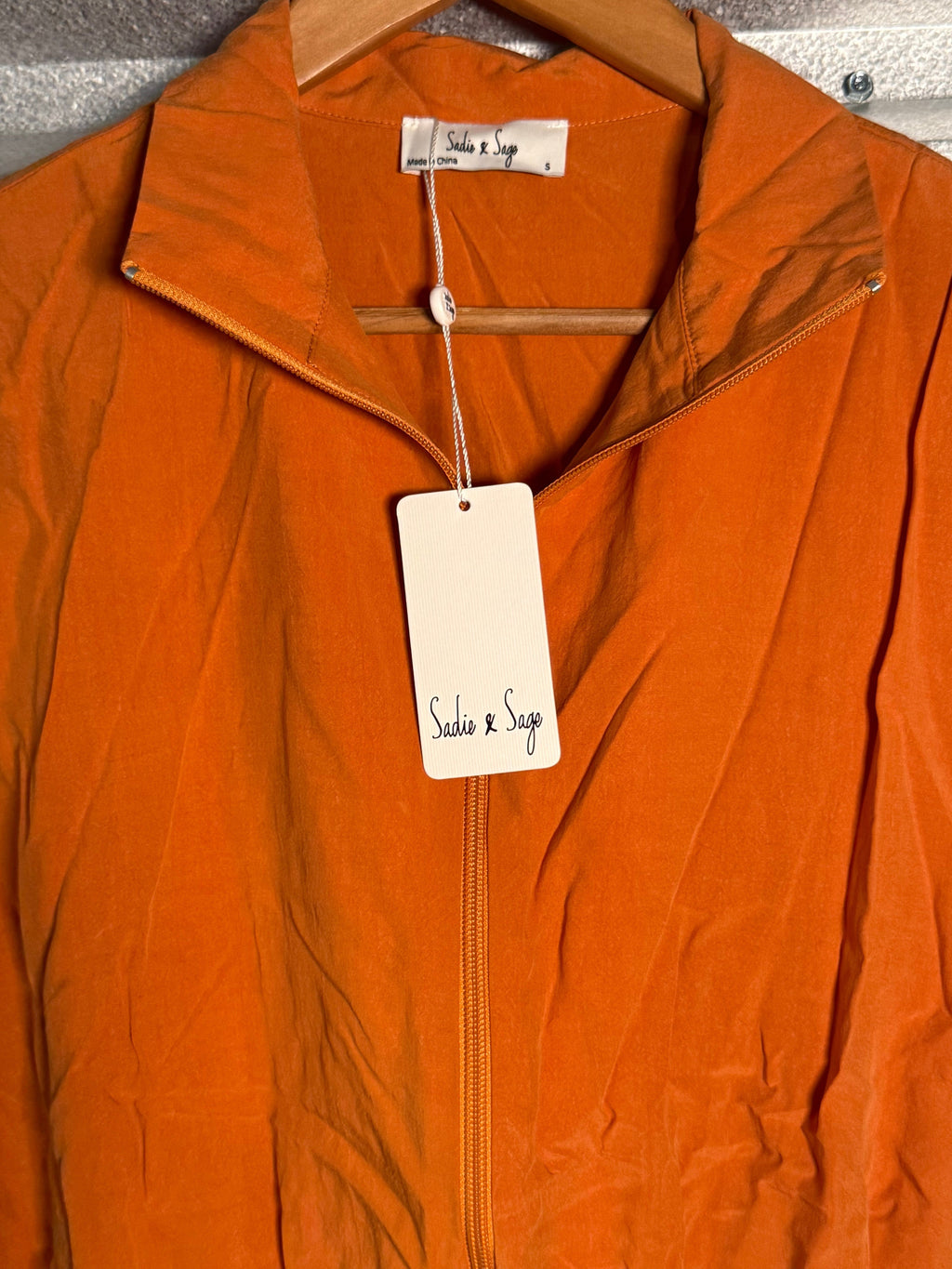 Orange Short Sleeve Zip-Up Romper with Pockets