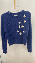 Navy Cable Knit Sweater with Floral Appliqué