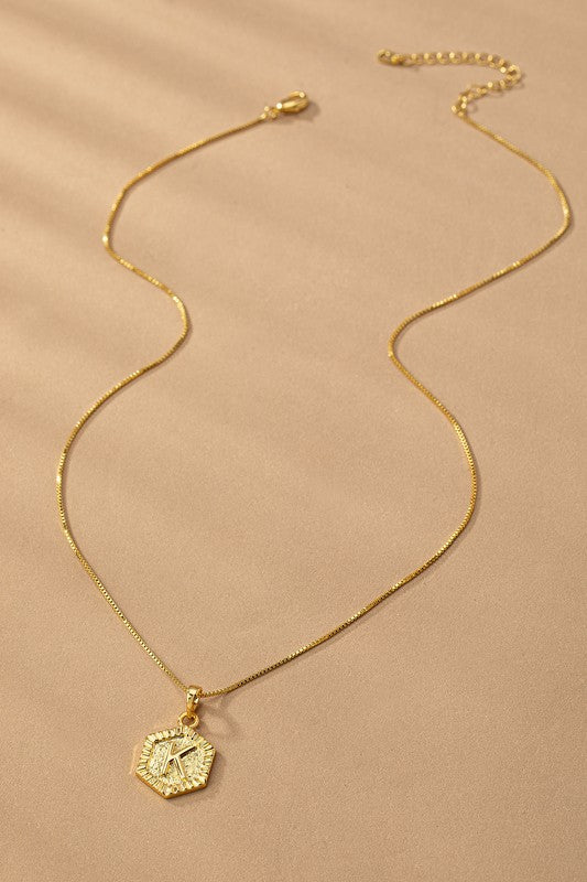 Waterproof Hexagon Brass Initial Letter Pendant