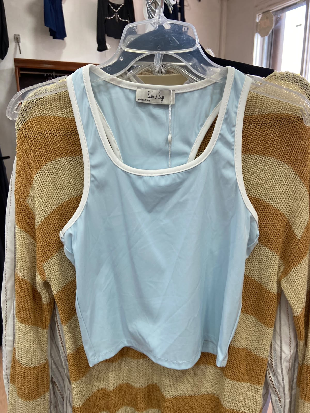 Light Blue Crop Top with White Trim