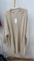 Beige Open-Knit Long Sleeve Cardigan with Textured Weave