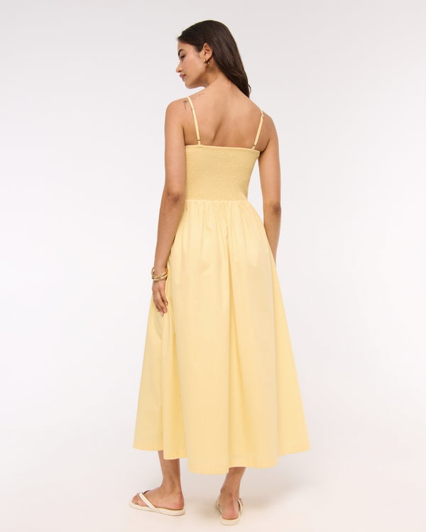 A&F Sydney Smocked Dipped-Waist Midi Dress - Summer Boho Floral Casual Fit & Flare Dress