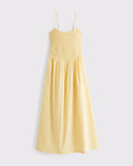 A&F Sydney Smocked Dipped-Waist Midi Dress - Summer Boho Floral Casual Fit & Flare Dress