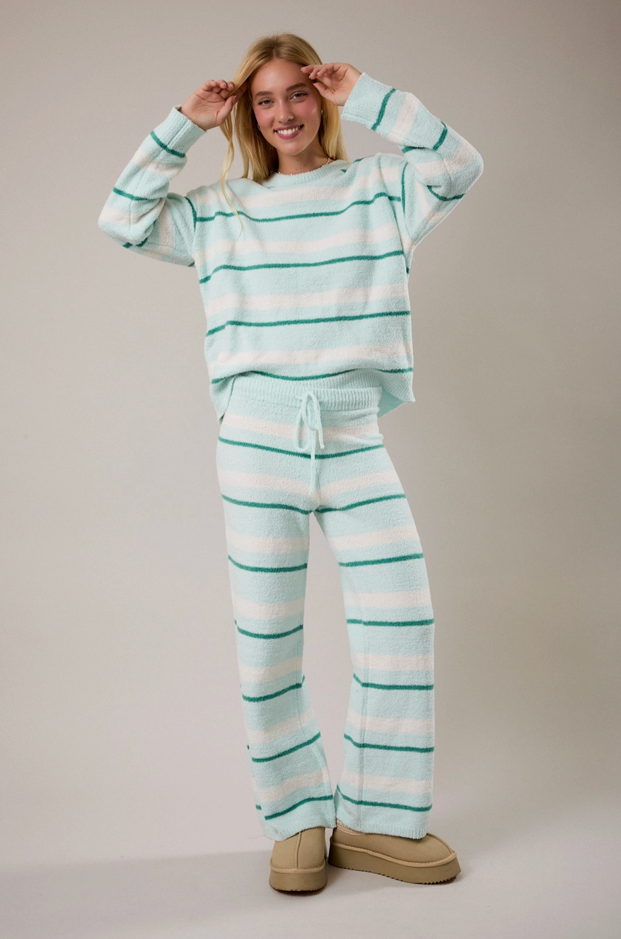 MARINA STRIPE LOUNGE SET IN LIGHT MINT STRIPE