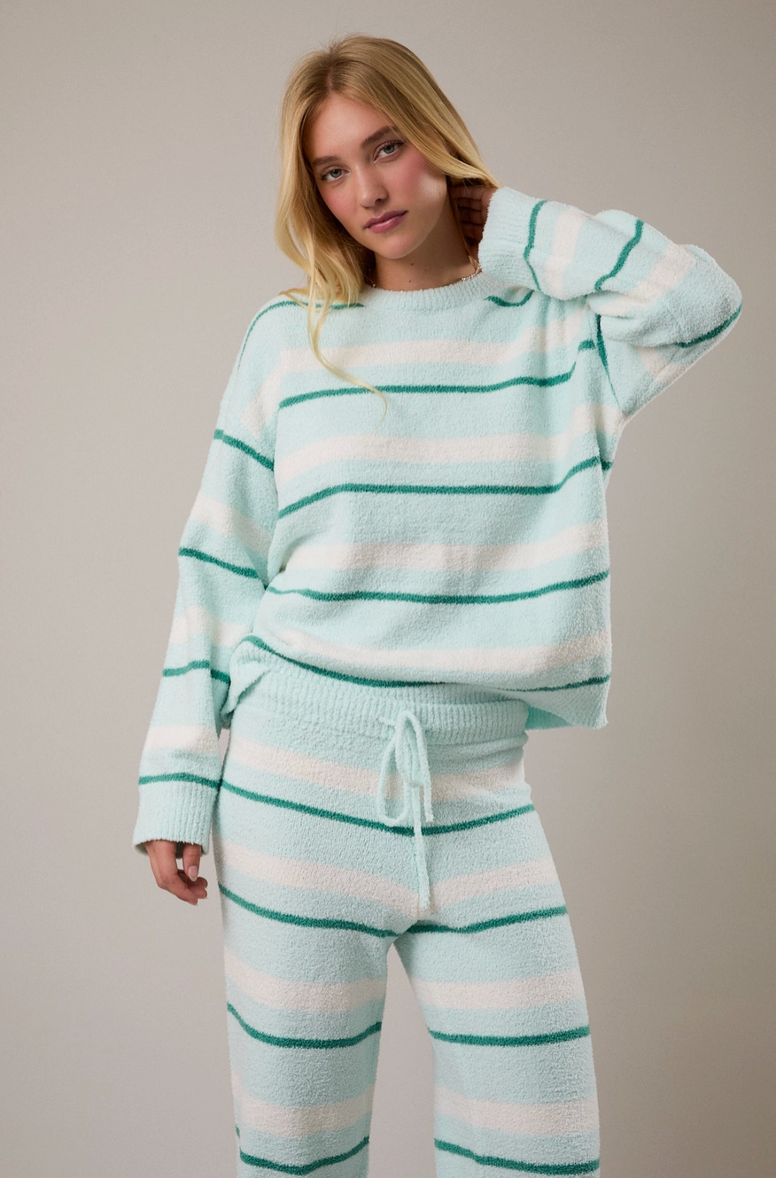 MARINA STRIPE LOUNGE SET IN LIGHT MINT STRIPE