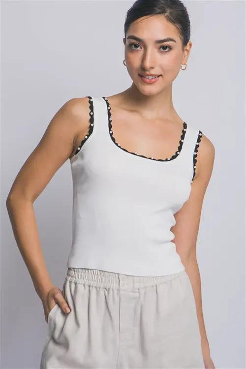 Coquette Aesthetic Sleeveless Pearl Blouse - Elegant Casual Women's Summer Top