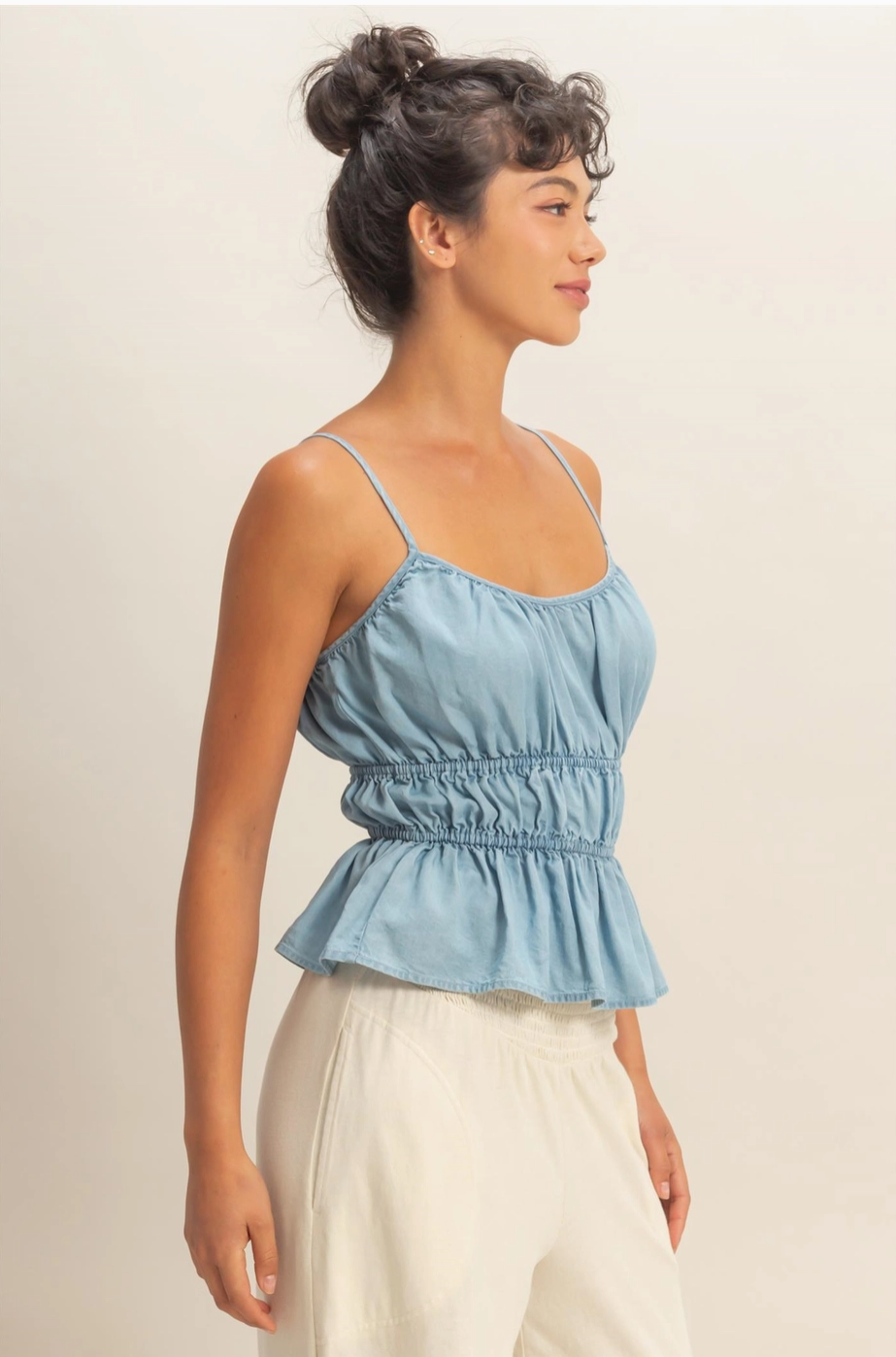 Cinched and Pretty Peplum Top - Light Blue