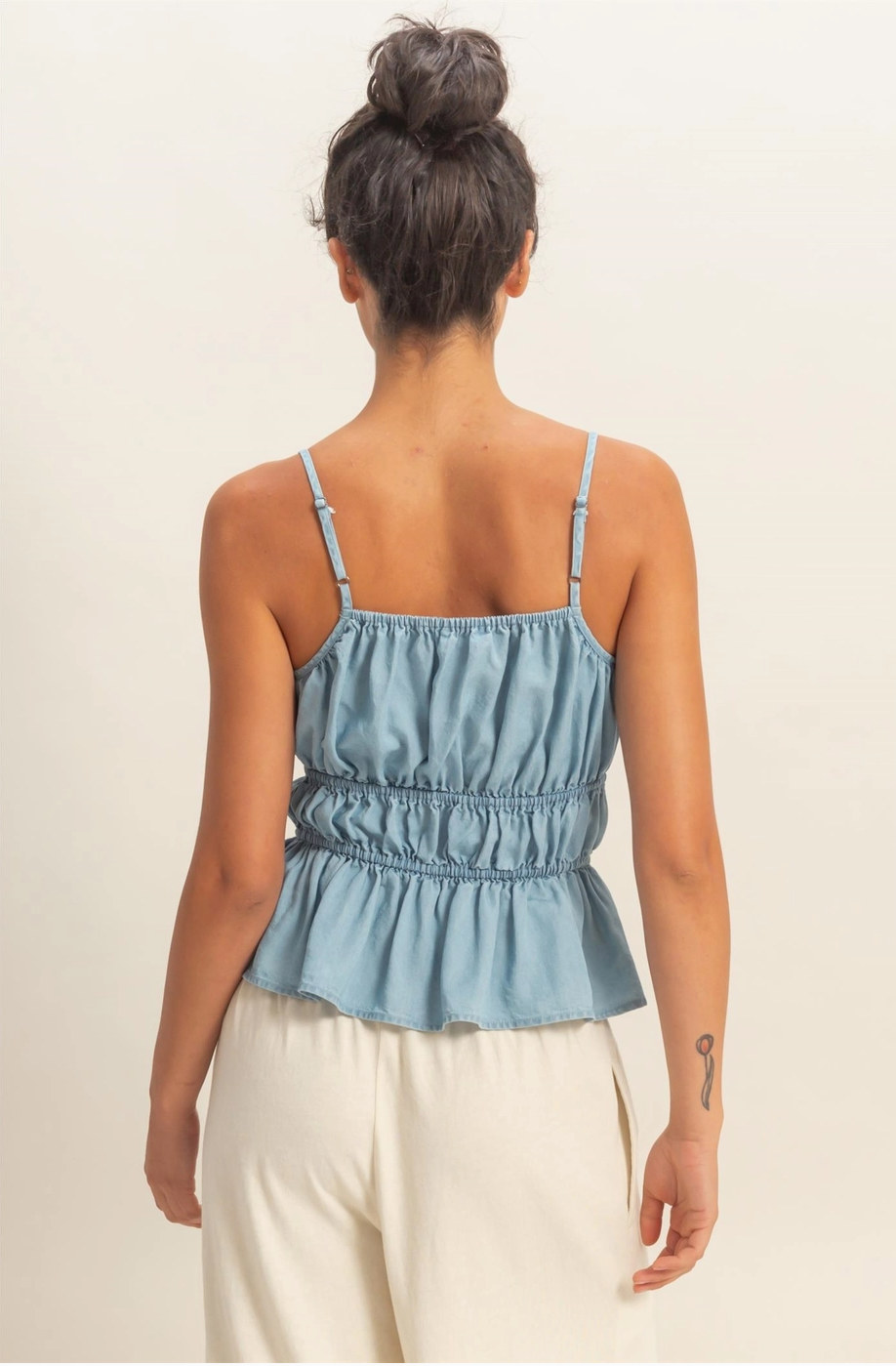 Cinched and Pretty Peplum Top - Light Blue