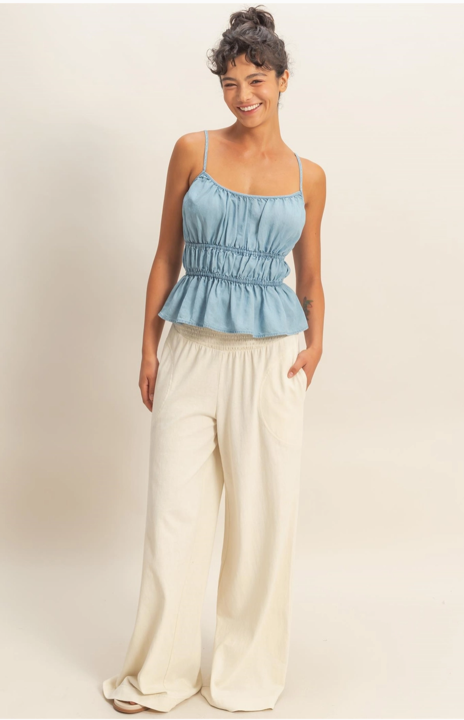 Cinched and Pretty Peplum Top - Light Blue