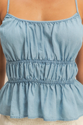 Cinched and Pretty Peplum Top - Light Blue