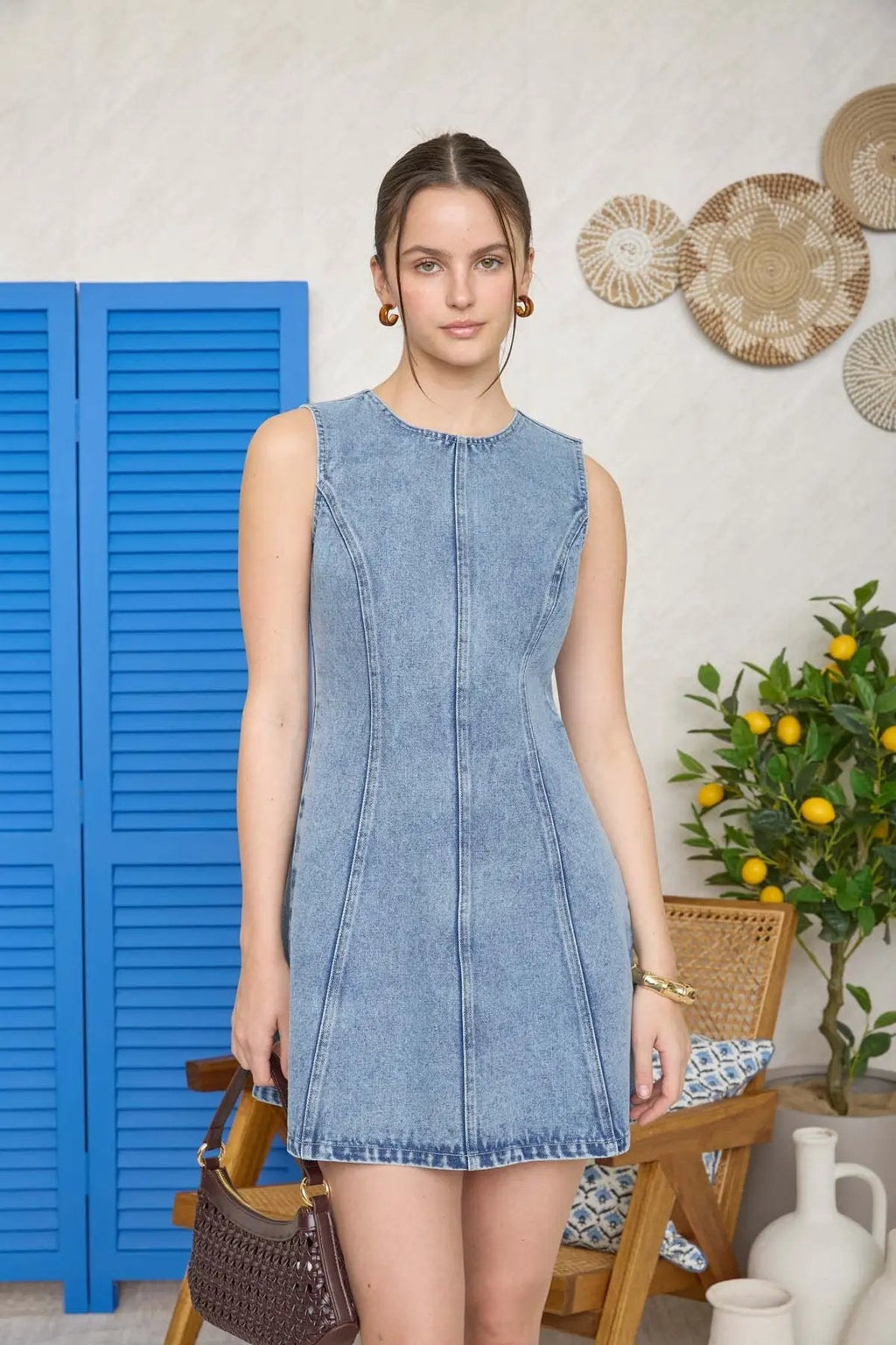 Y2K Coquette Denim Mini Dress - Sleeveless Round Neck Back Zip Slim Fit Summer Casual Streetwear