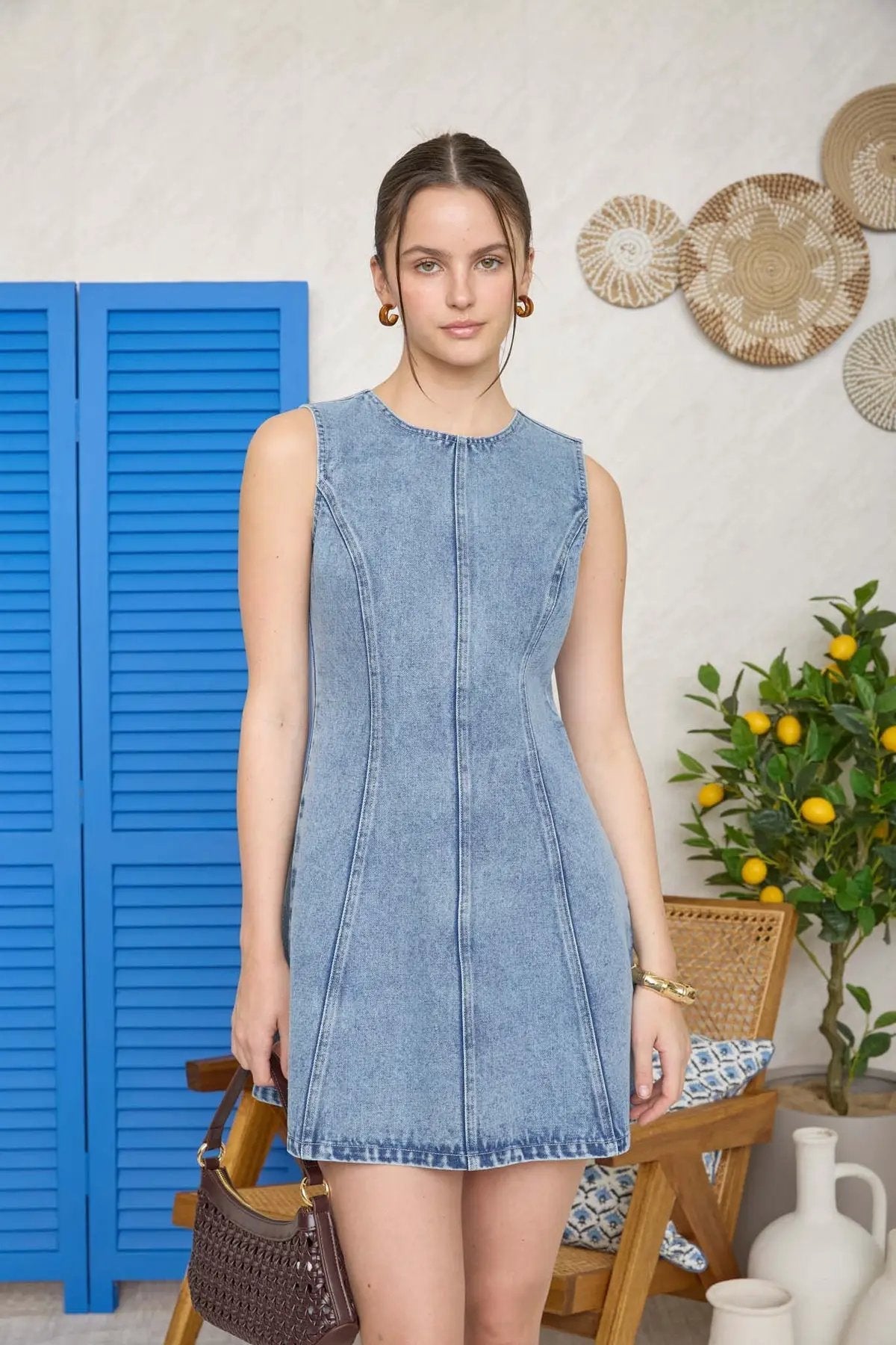Y2K Coquette Denim Mini Dress - Sleeveless Round Neck Back Zip Slim Fit Summer Casual Streetwear