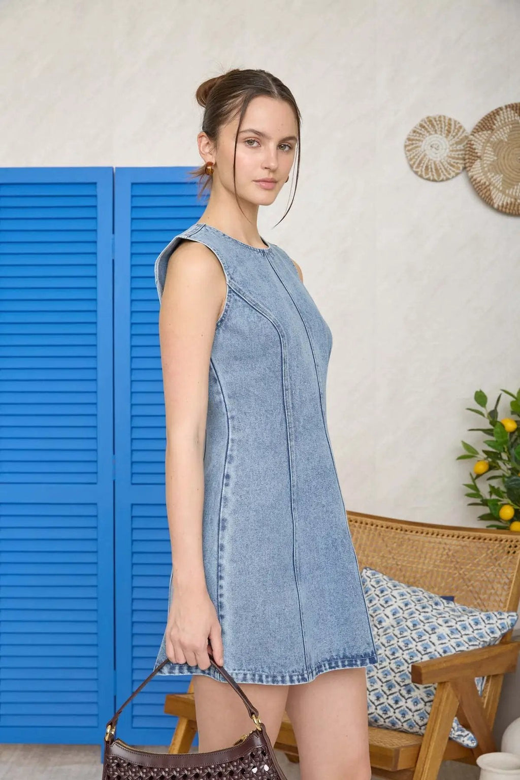 Y2K Coquette Denim Mini Dress - Sleeveless Round Neck Back Zip Slim Fit Summer Casual Streetwear