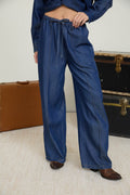 FRONT SEAM DETAIL DRAWSTRING DENIM PANTS