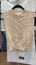 Cream Sleeveless Cable Knit Sweater Top