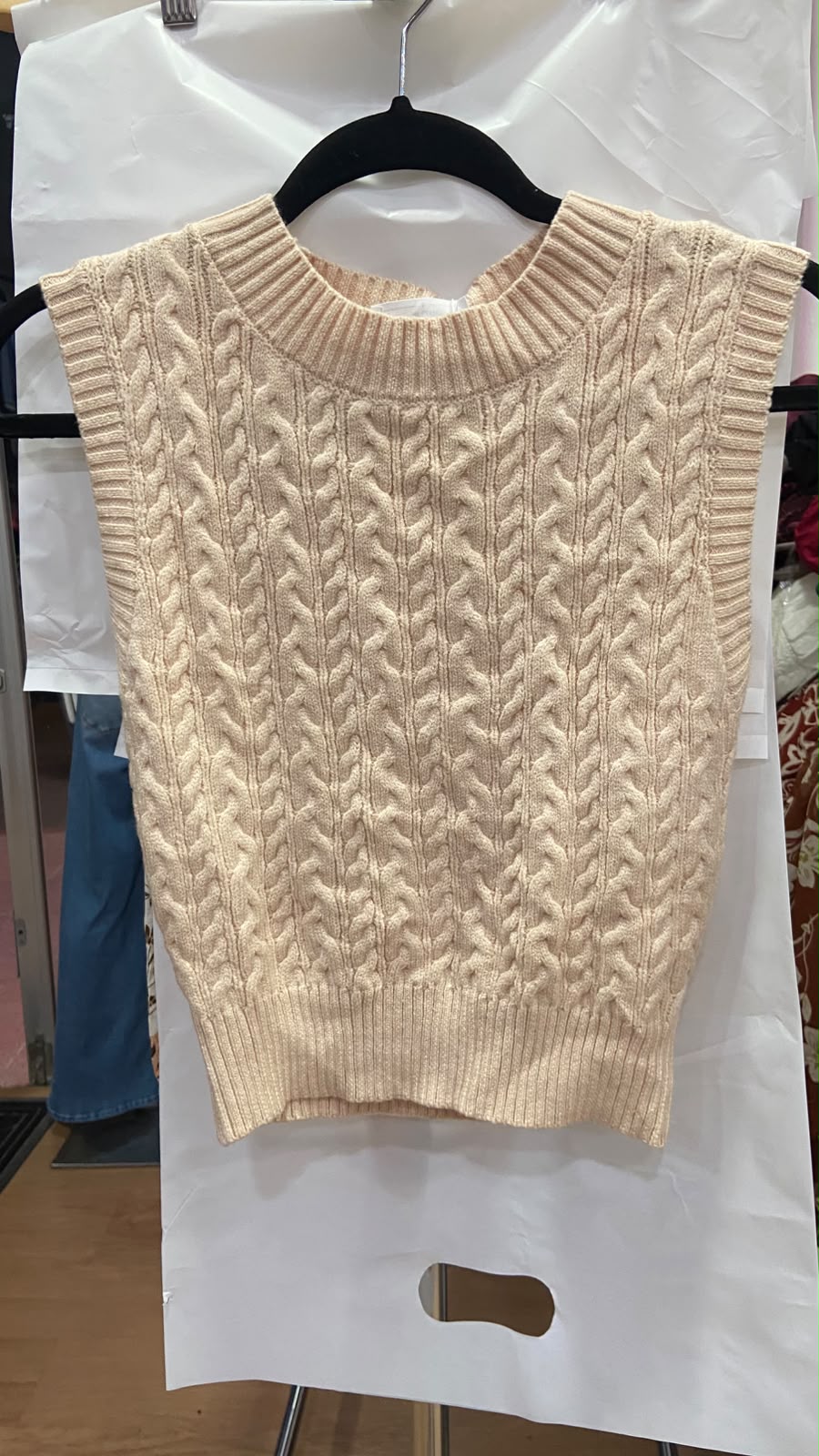 Cream Sleeveless Cable Knit Sweater Top