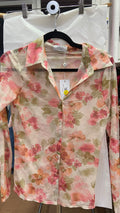Floral Sheer Long-Sleeve Button-Up Shirt