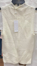 Cream Sleeveless Mock Neck Sweater with Textured Knit